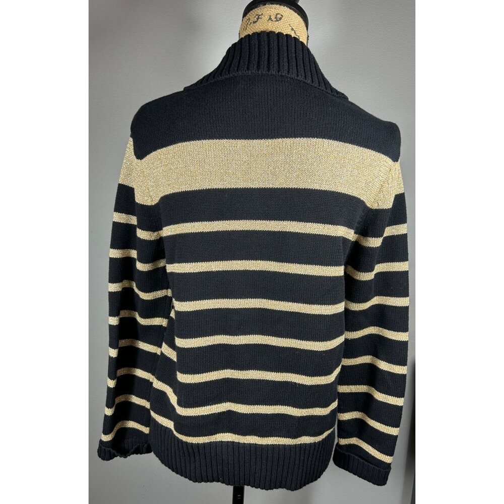 Lauren Ralph Lauren Sz M Black & Gold Stripe Pullover Sweater Nautical Old Money - Picture 2 of 7